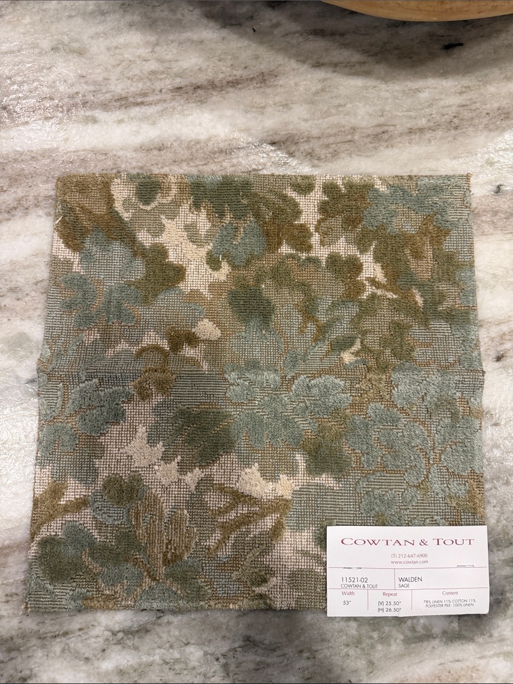 Sage and Tan Floral Upholstery Fabric Sample